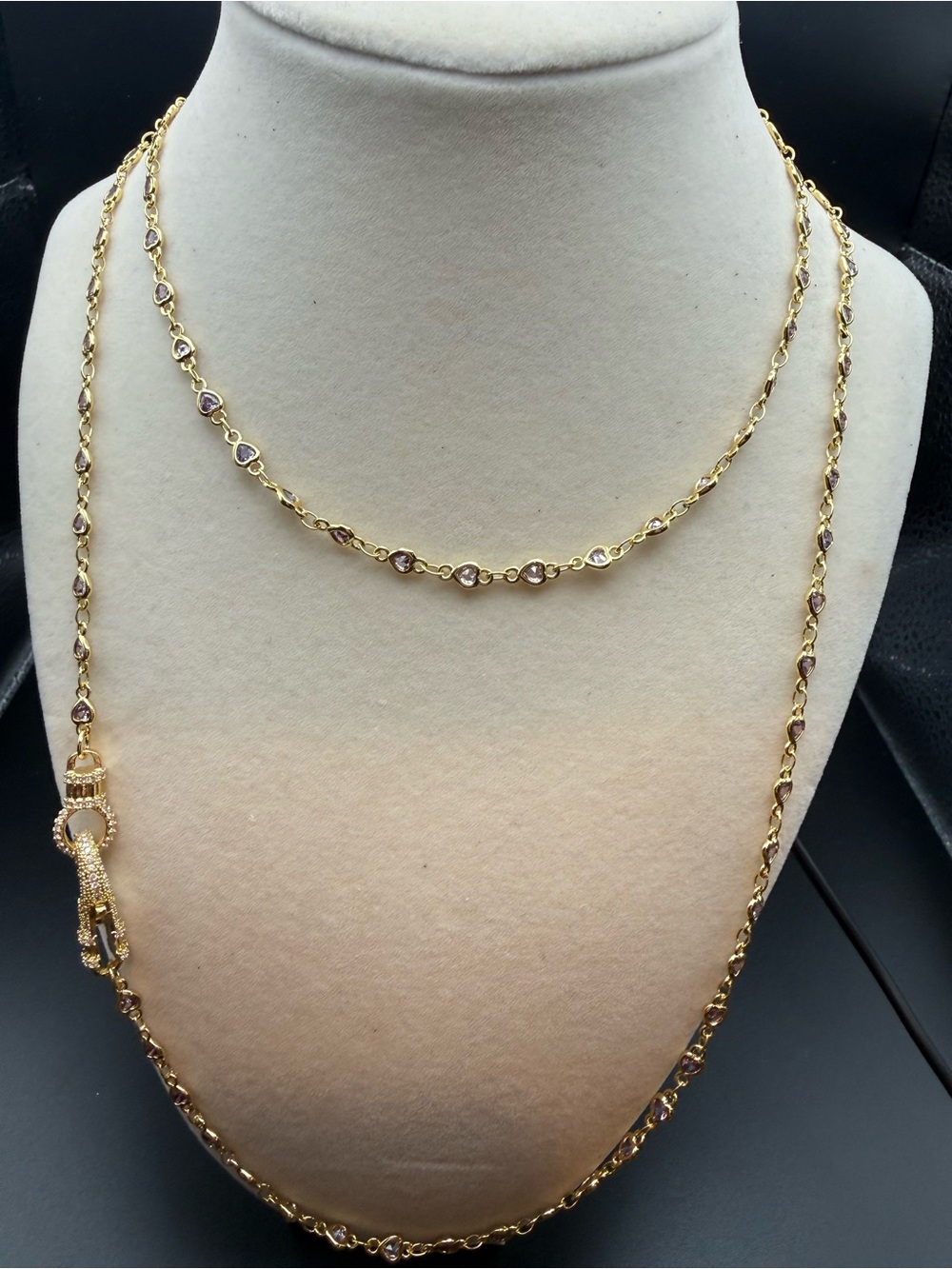 Adina Eden Gold-Tone Necklace with Purple Heart Stones and lobster clasp